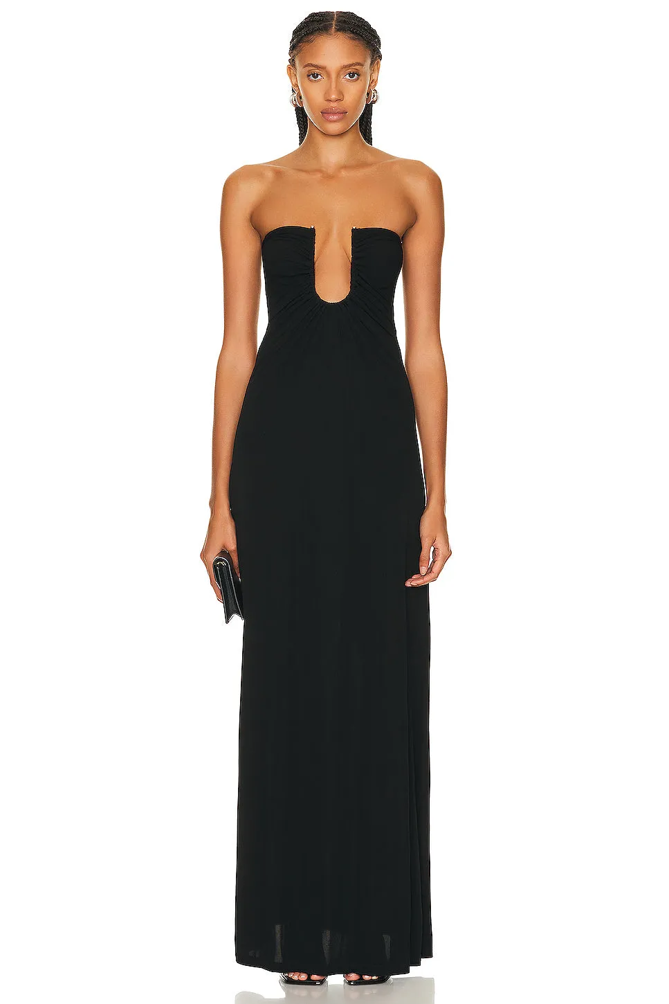 Arced Palm Strapless Dress
