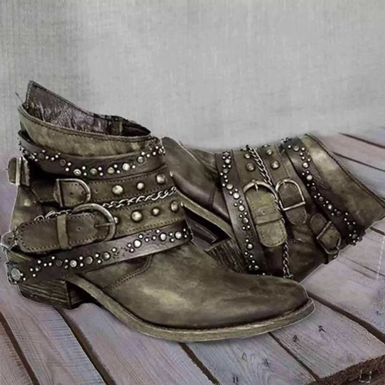 Boots for Women Ankle Womens Booties Black Womens Wide Boots Wide Width Steel Toe Shoes for Women Casual Round Head Pointed Toe Stacked Mid Heel