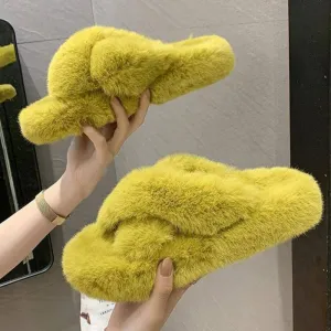 Fluffy Raccoon Fur Slippers Shoes Women Real Fox Fur Flip Flop Flat Furry Fur Slides Outdoor Sandals