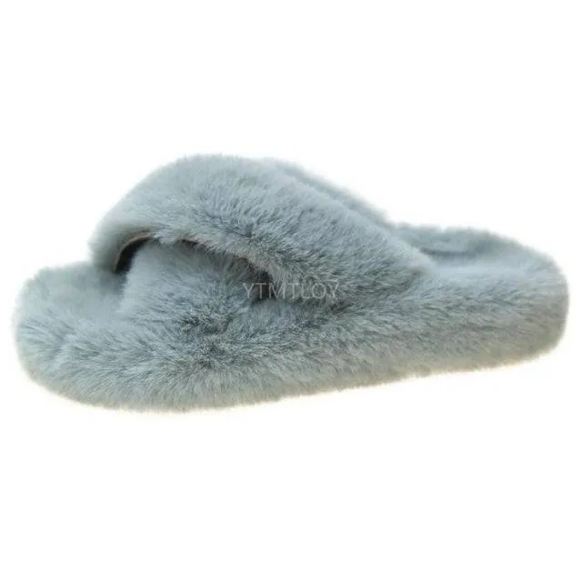 Fluffy Raccoon Fur Slippers Shoes Women Real Fox Fur Flip Flop Flat Furry Fur Slides Outdoor Sandals