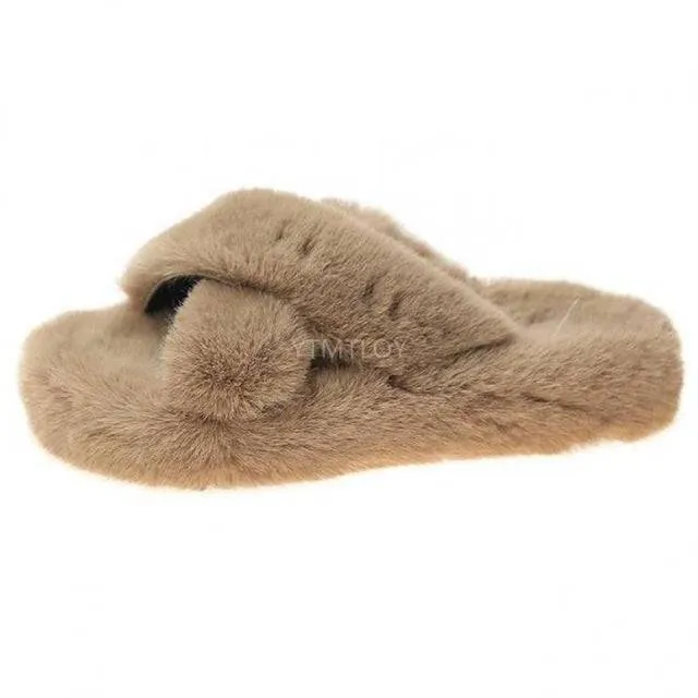Fluffy Raccoon Fur Slippers Shoes Women Real Fox Fur Flip Flop Flat Furry Fur Slides Outdoor Sandals
