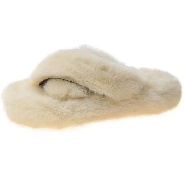 Fluffy Raccoon Fur Slippers Shoes Women Real Fox Fur Flip Flop Flat Furry Fur Slides Outdoor Sandals