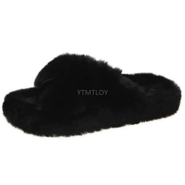 Fluffy Raccoon Fur Slippers Shoes Women Real Fox Fur Flip Flop Flat Furry Fur Slides Outdoor Sandals
