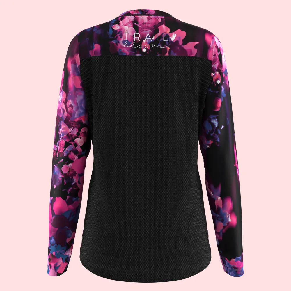 Ladies MTB Jersey - Large Hydrangea Print Long Sleeve