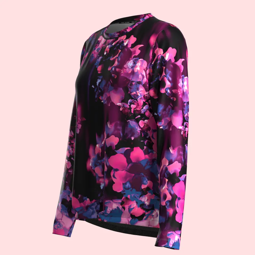 Ladies MTB Jersey - Large Hydrangea Print Long Sleeve