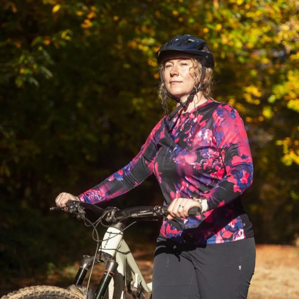 Ladies MTB Jersey - Large Hydrangea Print Long Sleeve