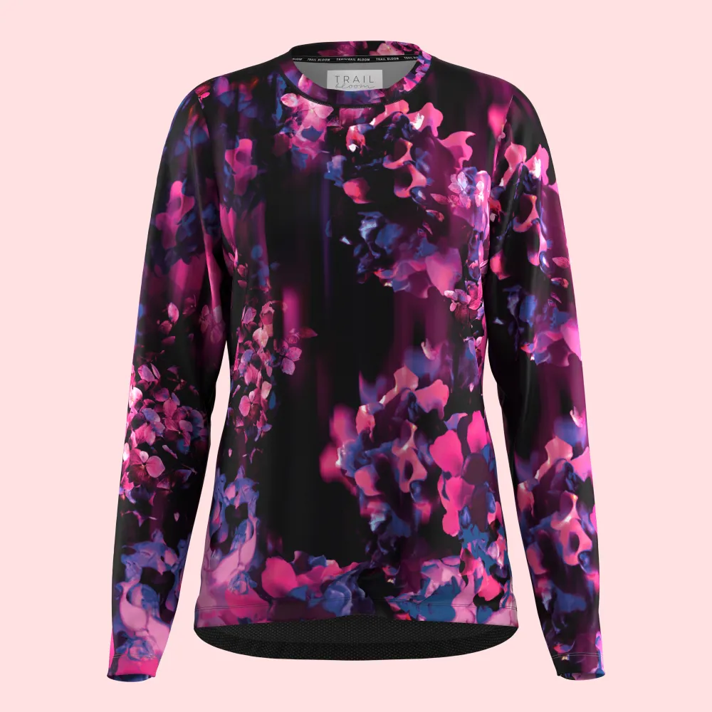 Ladies MTB Jersey - Large Hydrangea Print Long Sleeve
