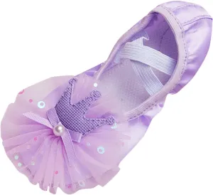 Leather Ballet Shoes Toddler Girls Ballet Slippers with Bow No-Tie Baby Dance Shoes Non-Slip Yoga Shoes (Purple, 8.5 Toddler)