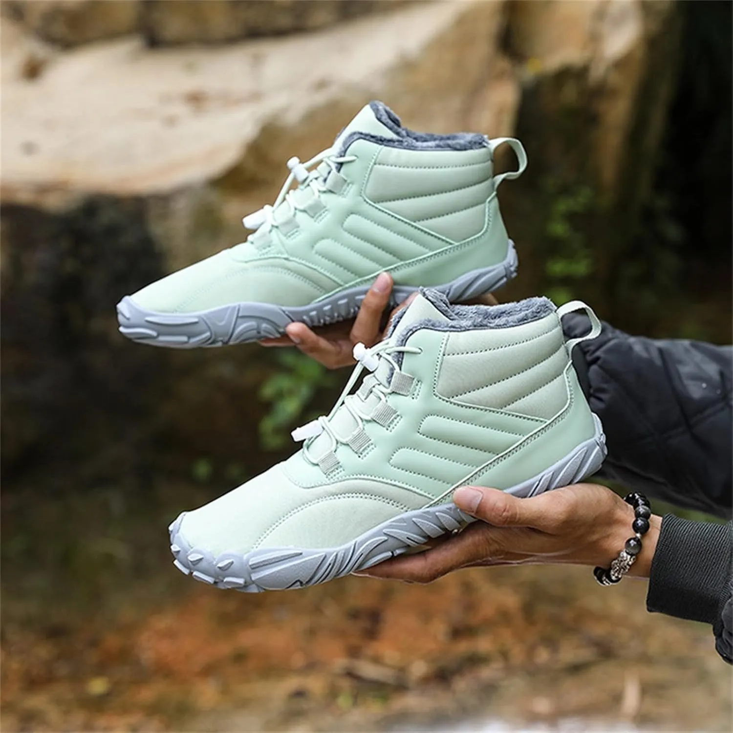 Snow Boots for Men Barefoot Shoes Waterproof Women Work Boots Hiking Sneakers Warm Fur Lined Slip Resistant Outdoor Shoes Lightweight Hike Grounded Footwear