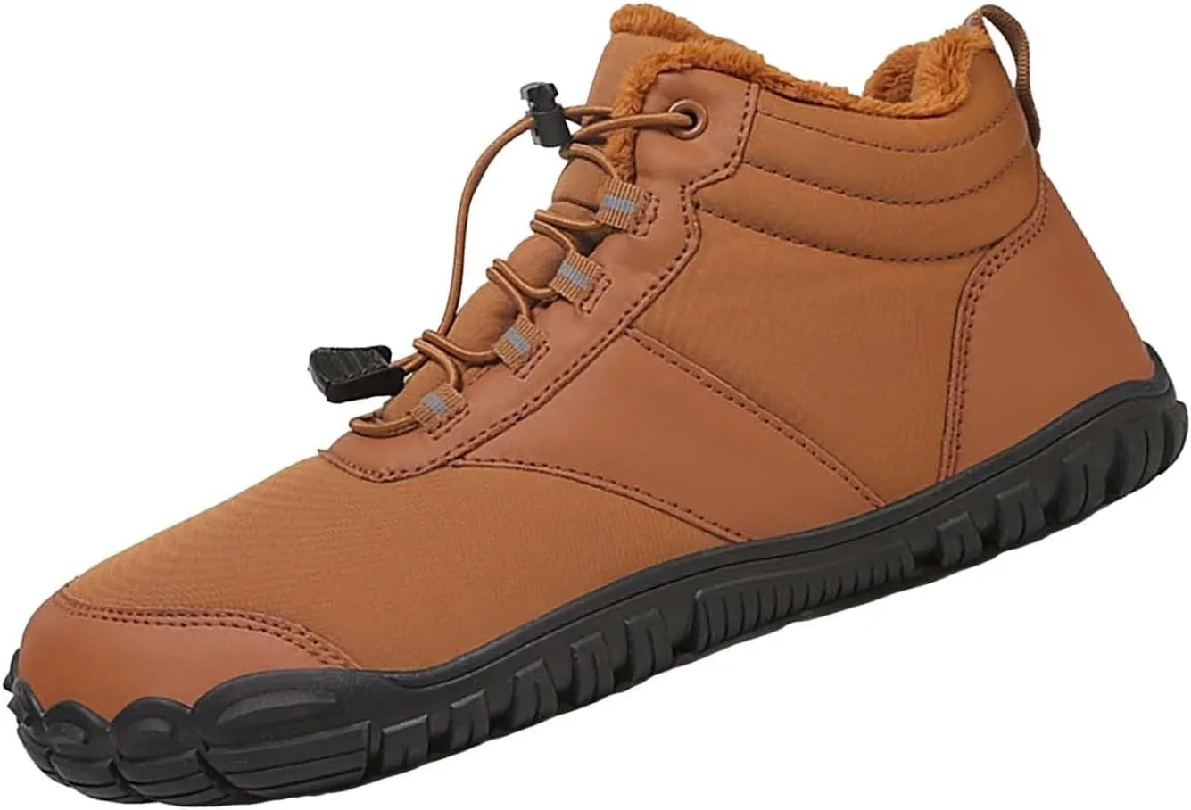 Snow Boots for Men Barefoot Shoes Waterproof Women Work Boots Hiking Sneakers Warm Fur Lined Slip Resistant Outdoor Shoes Lightweight Hike Grounded Footwear
