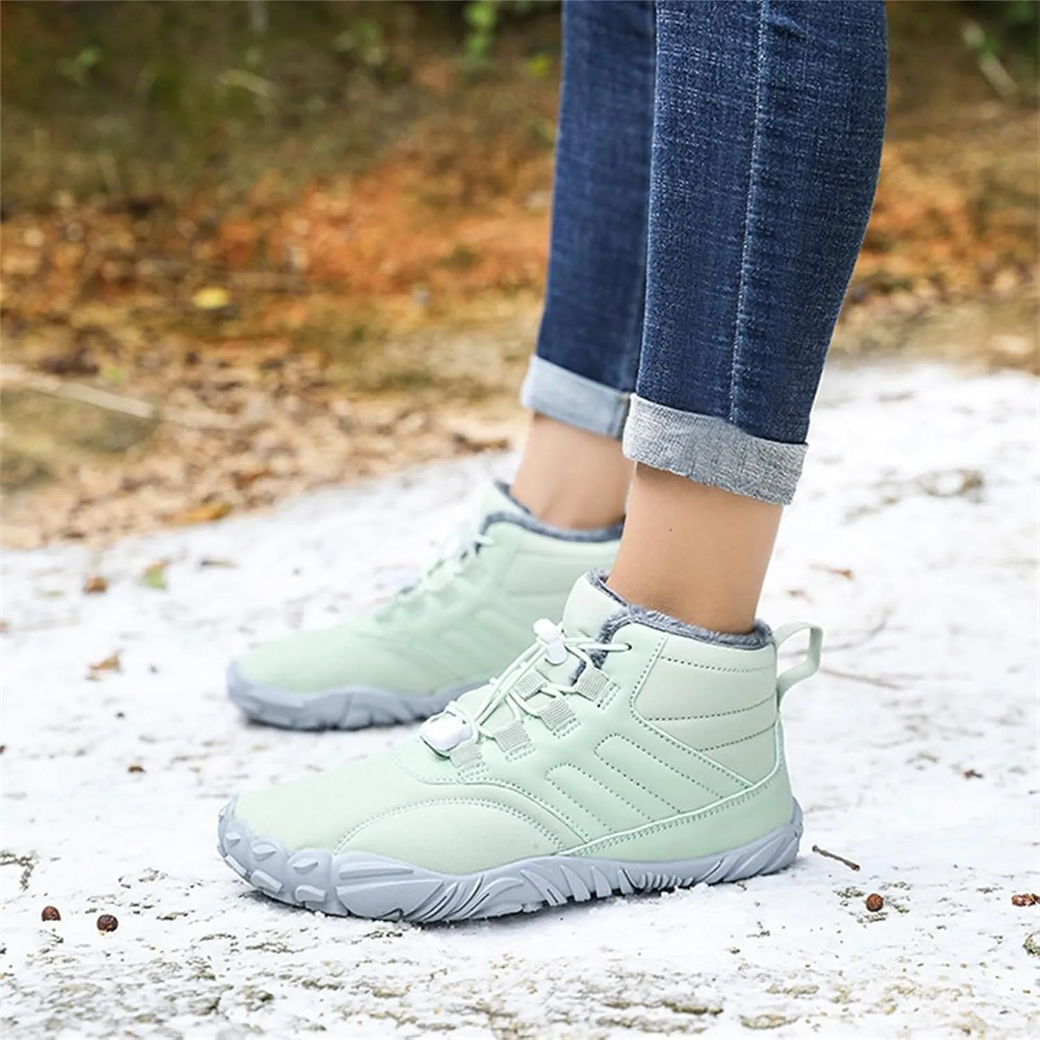 Snow Boots for Men Barefoot Shoes Waterproof Women Work Boots Hiking Sneakers Warm Fur Lined Slip Resistant Outdoor Shoes Lightweight Hike Grounded Footwear