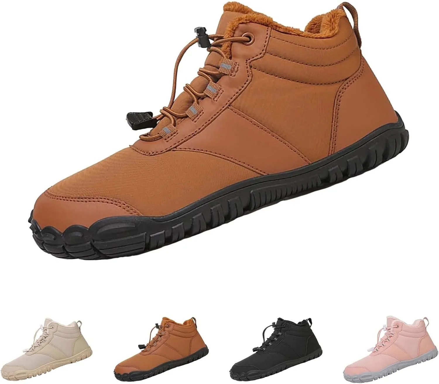 Snow Boots for Men Barefoot Shoes Waterproof Women Work Boots Hiking Sneakers Warm Fur Lined Slip Resistant Outdoor Shoes Lightweight Hike Grounded Footwear