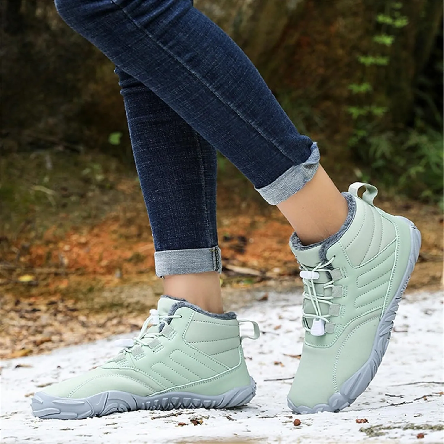 Snow Boots for Men Barefoot Shoes Waterproof Women Work Boots Hiking Sneakers Warm Fur Lined Slip Resistant Outdoor Shoes Lightweight Hike Grounded Footwear