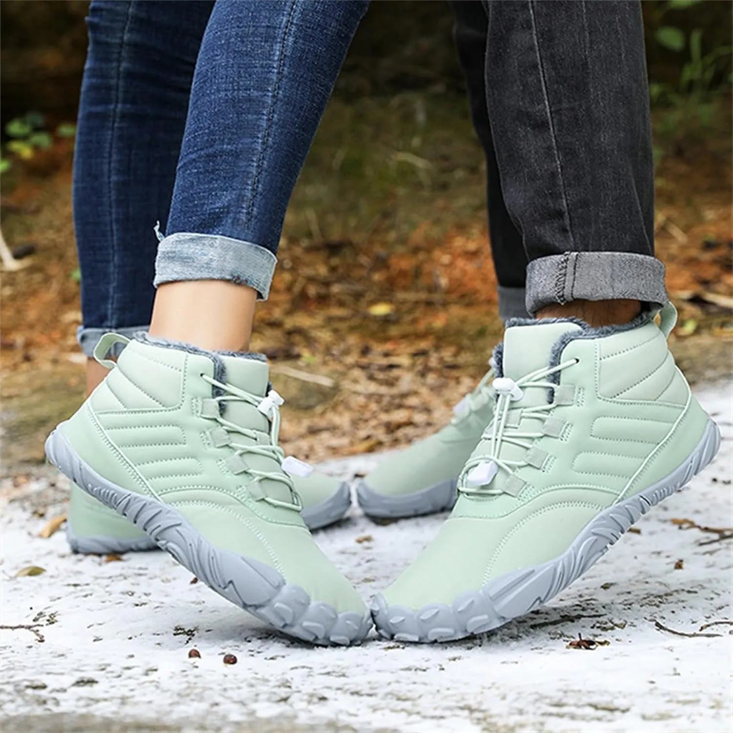 Snow Boots for Men Barefoot Shoes Waterproof Women Work Boots Hiking Sneakers Warm Fur Lined Slip Resistant Outdoor Shoes Lightweight Hike Grounded Footwear
