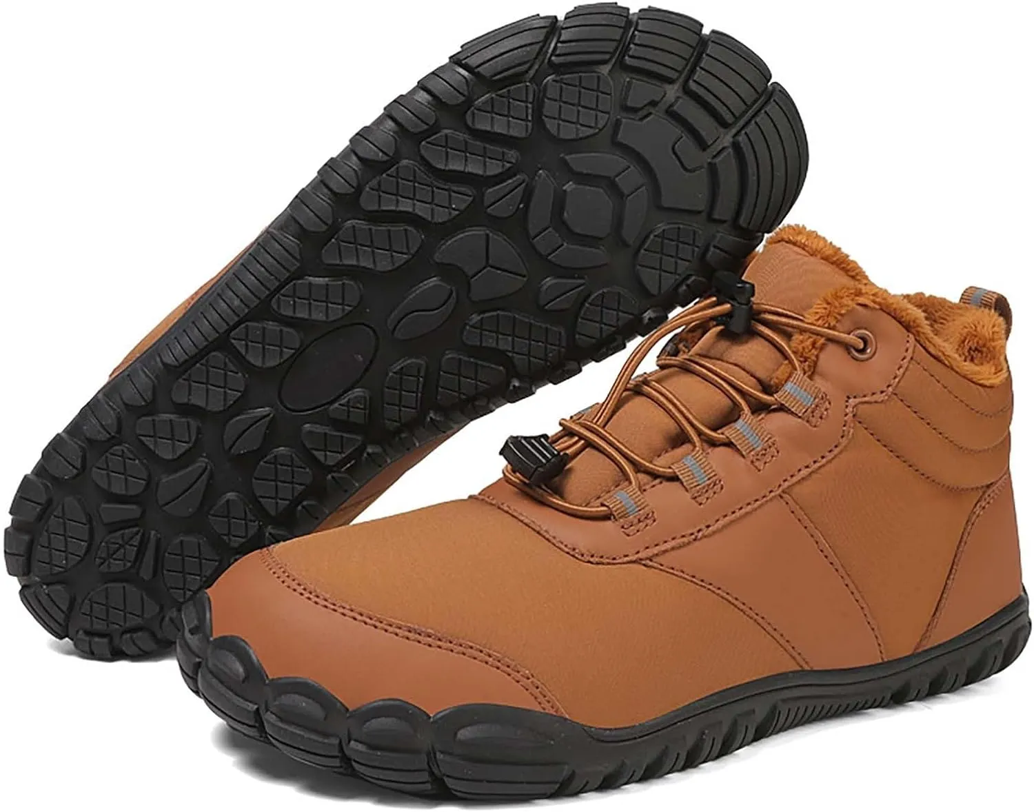 Snow Boots for Men Barefoot Shoes Waterproof Women Work Boots Hiking Sneakers Warm Fur Lined Slip Resistant Outdoor Shoes Lightweight Hike Grounded Footwear