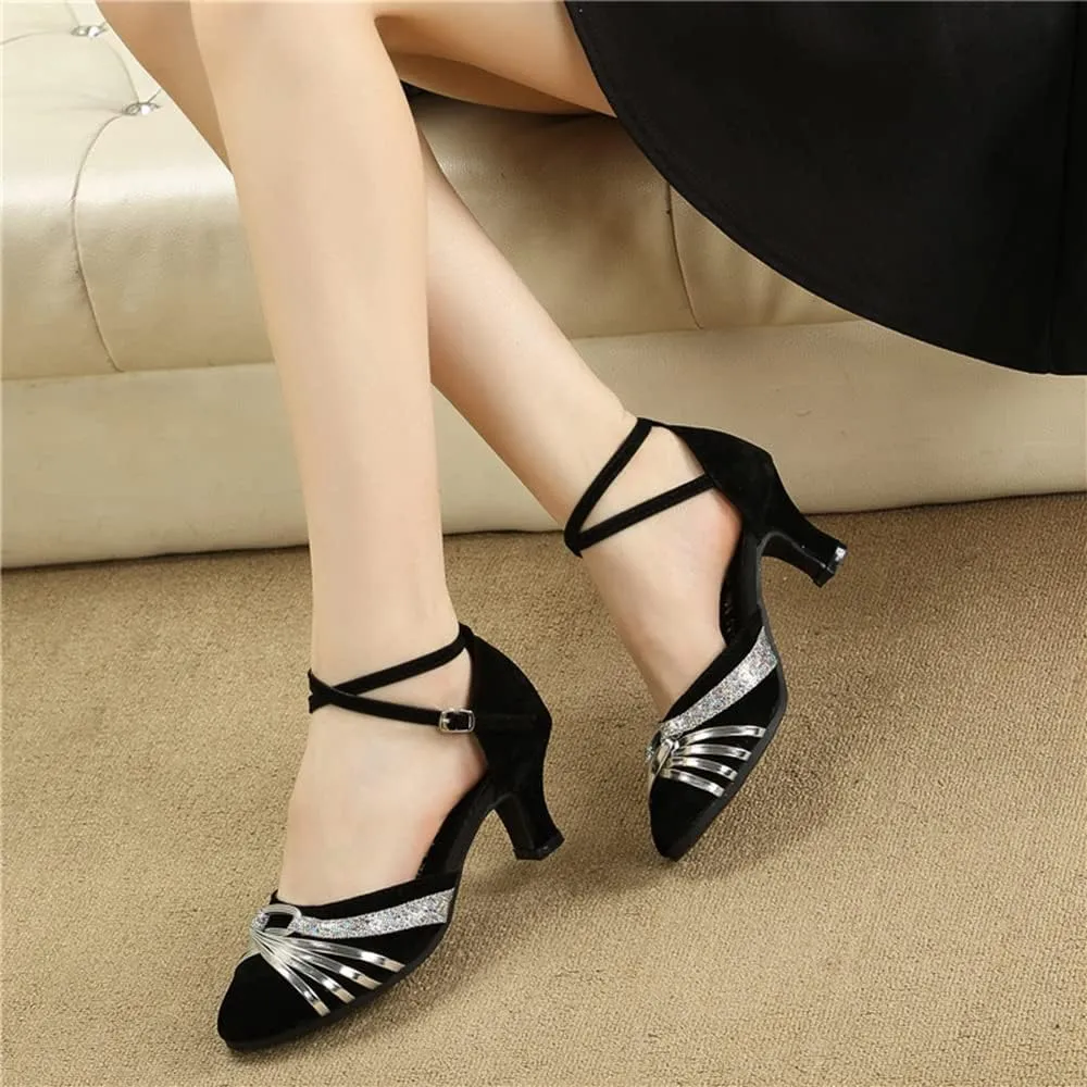 Women's Ankle Strap Sandal Latin Dance Shoes Closed Toe Sandals Evening Heels